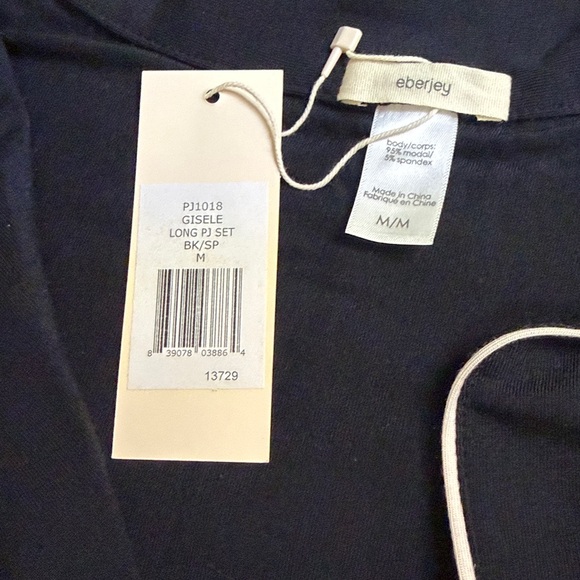 Eberjey Black Pajama Set with White Trim - Picture 5 of 6